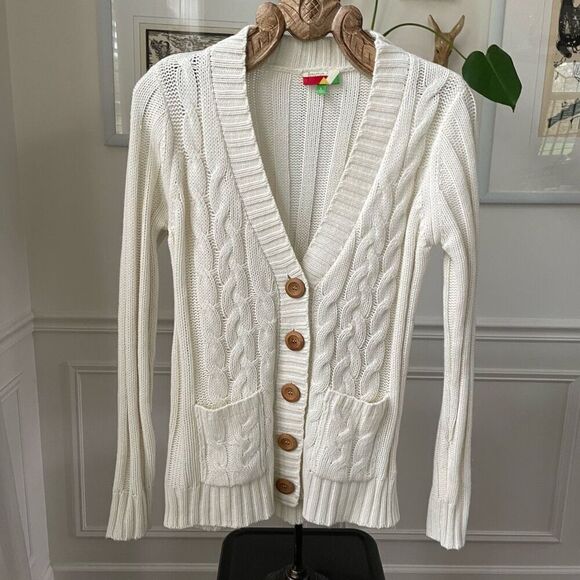 Fervour ModCloth Fisherman Cardigan Sweater Ivory L - Picture 1 of 7